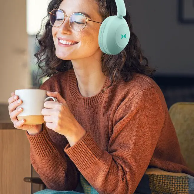 Alt view image 3 of 7 - Wireless Bluetooth Headphones with Microphone, Over The Ear Headphones, Aux Line, ON/Off, Phone Call, Volume Control, & Pause Buttons, 33 Foot Bluetooth Range (Green)