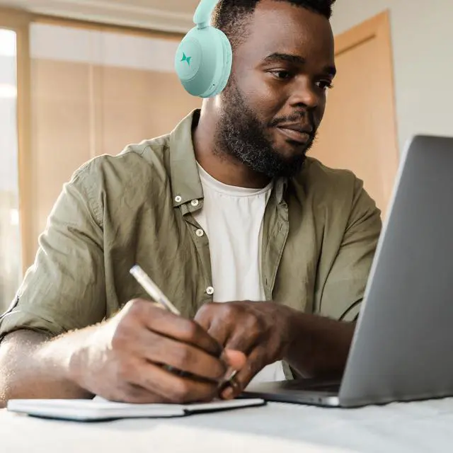 Alt view image 4 of 7 - Wireless Bluetooth Headphones with Microphone, Over The Ear Headphones, Aux Line, ON/Off, Phone Call, Volume Control, & Pause Buttons, 33 Foot Bluetooth Range (Green)