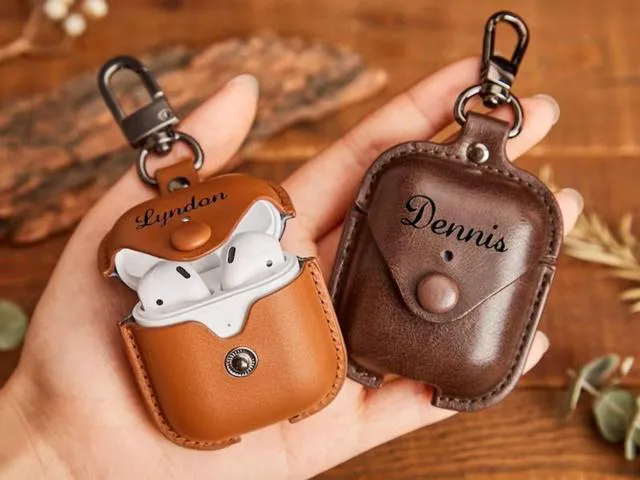 Alt view image 2 of 7 - Engraved Leather Apple Airpod 1-2-3 Pro Case,Custom Men Airpod Case,Personalized Airpod Case Cover,For Mom,Men Gift For Him