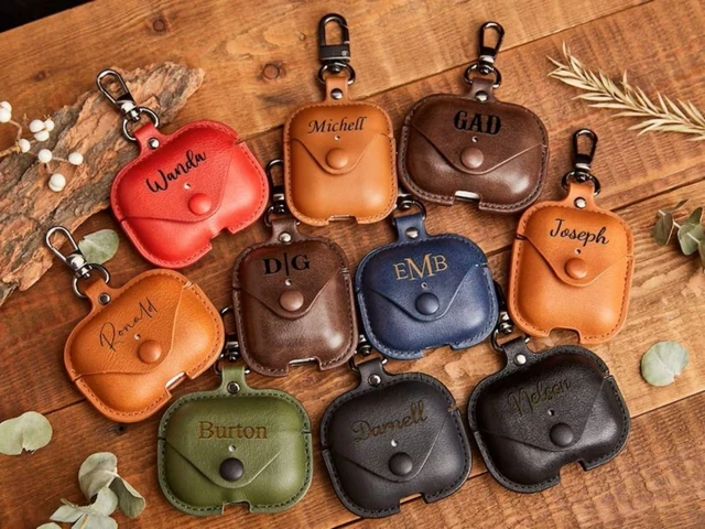 Alt view image 3 of 7 - Engraved Leather Apple Airpod 1-2-3 Pro Case,Custom Men Airpod Case,Personalized Airpod Case Cover,For Mom,Men Gift For Him