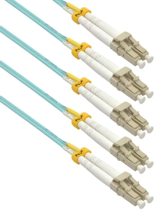 Main image of LC/UPC- LC/UPC OM3 Multimode Duplex 50/125 10Gb Aqua Fiber Optic Patch Cable (1 Meter, 5-Pack)