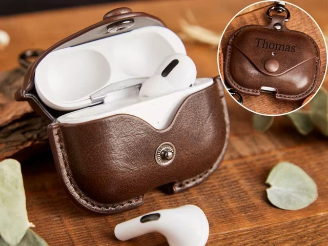 Alt view image 7 of 7 - Engraved Leather Apple Airpod 1-2-3 Pro Case,Custom Men Airpod Case,Personalized Airpod Case Cover,For Mom,Men Gift For Him