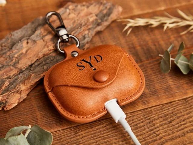 Alt view image 6 of 7 - Engraved Leather Apple Airpod 1-2-3 Pro Case,Custom Men Airpod Case,Personalized Airpod Case Cover,For Mom,Men Gift For Him