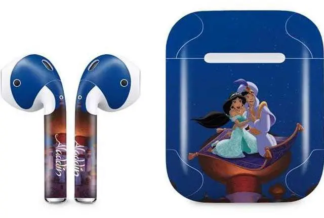 Main image of Decal Audio Skin Compatible with Apple AirPods - Officially Licensed Disney Aladdin and Jasmine Magic Carpet Design