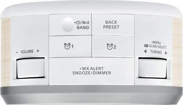 Alt view image 4 of 4 - RCR-29WH AM/FM-RDS/Weather Alert/Aux-in / 23 Memory Pre-Sets Digital Tuning/Analog Clock Radio USB Phone Charging White