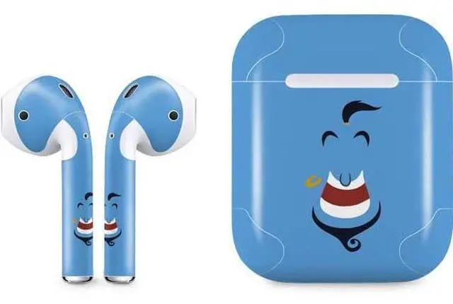 Main image of Decal Audio Skin Compatible with Apple AirPods - Officially Licensed Disney Aladdin Genie Outline Art Design