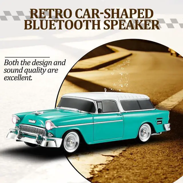 Alt view image 4 of 6 - Retro car-shaped Bluetooth speaker, high-definition sound quality, TWS pairing, multiple interface outputs, truck model Bluetooth speaker, suitable for desktop decoration, parties, beach (GREEN)