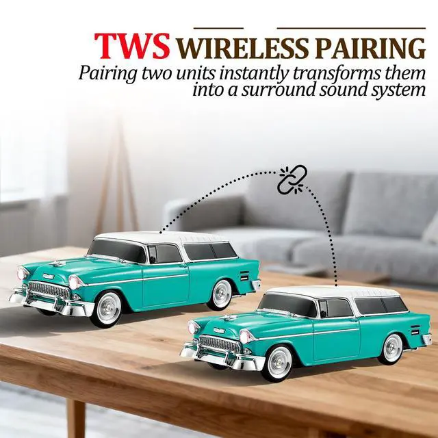 Alt view image 3 of 6 - Retro car-shaped Bluetooth speaker, high-definition sound quality, TWS pairing, multiple interface outputs, truck model Bluetooth speaker, suitable for desktop decoration, parties, beach (GREEN)