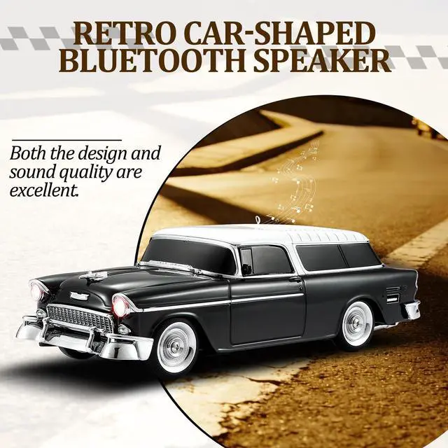 Alt view image 4 of 6 - Retro car-shaped Bluetooth speaker, high-definition sound quality, TWS pairing, multiple interface outputs, truck model Bluetooth speaker, suitable for desktop decoration, parties, beach (BLACK)