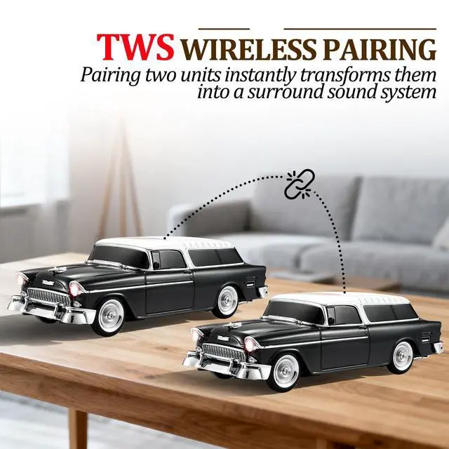 Alt view image 3 of 6 - Retro car-shaped Bluetooth speaker, high-definition sound quality, TWS pairing, multiple interface outputs, truck model Bluetooth speaker, suitable for desktop decoration, parties, beach (BLACK)