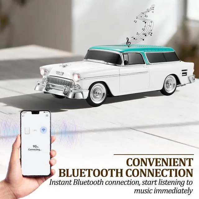 Alt view image 2 of 6 - Retro car-shaped Bluetooth speaker, high-definition sound quality, TWS pairing, multiple interface outputs, truck model Bluetooth speaker, suitable for desktop decoration, parties, beach (WHITE)