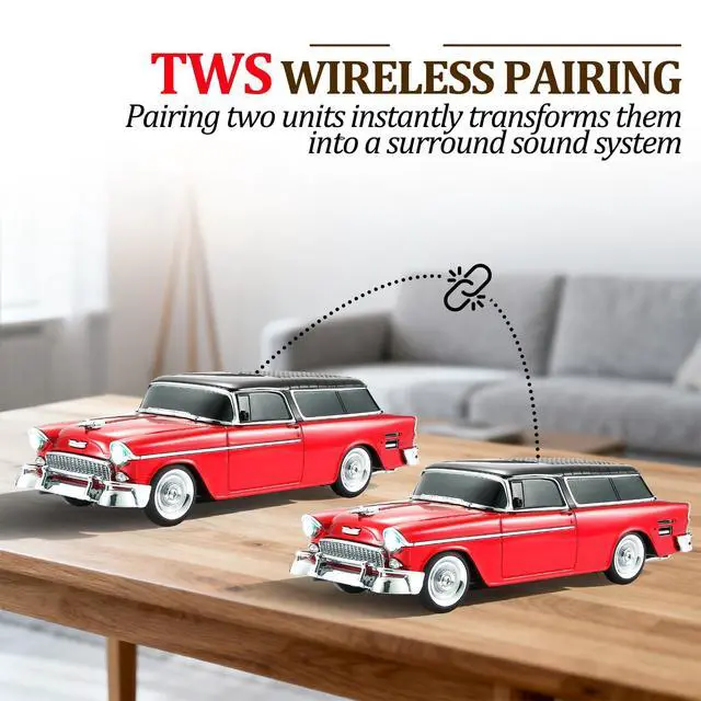 Alt view image 3 of 6 - Retro car-Shaped Bluetooth Speaker, high-Definition Sound Quality, TWS Pairing, Multiple Interface outputs, Truck Model Bluetooth Speaker, Suitable for Desktop Decoration, Parties, Beach (RED)