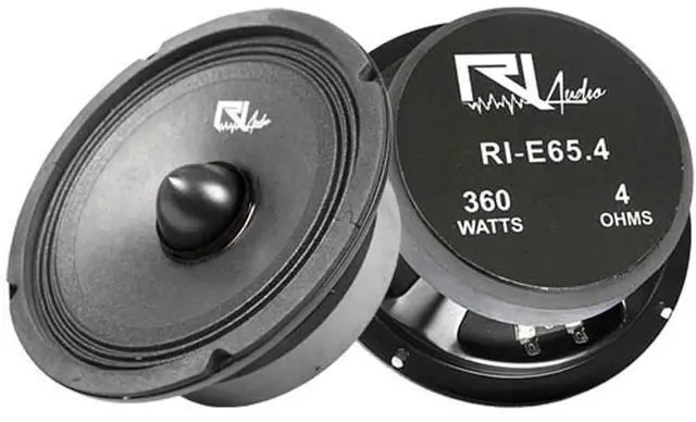 Main image of 6.5'' Midrange Speakers 360W Peak Power 180W RMS 4 Ohm RI-E65.4 2 Pack Black | 360W Peak Power, 180W RMS, 4 Ohm impedance, 1.5in voice coil, 30oz ferrite magnet, accordion surround