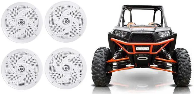 Main image of RSM65W 6.5" Waterproof Shallow Slim Marine Speaker 4-Pack | 320W Peak/80W RMS, White, 0.925" Mounting Depth, 4 Ohm, UV-Treated, Saltwater Resistant, ATV/UTV/Golf Cart Use