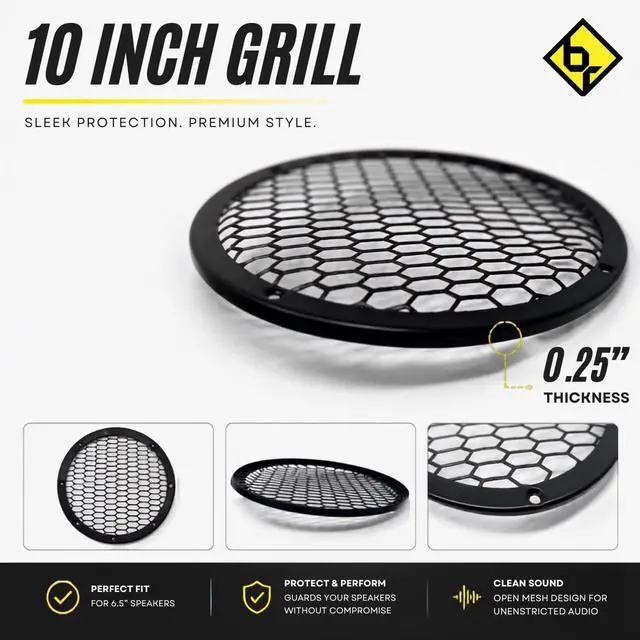 Alt view image 2 of 5 - BassRockers 10" Metal Speaker Grill Cover HeavyDuty Hex Mesh Protective Grille Guard for 10" Subwoofer/Speakers, Universal Fit, Black,4 Hole Screw/Bolt Mount Car Audio Doors,Pods,Custom Boxes (8 Pack)