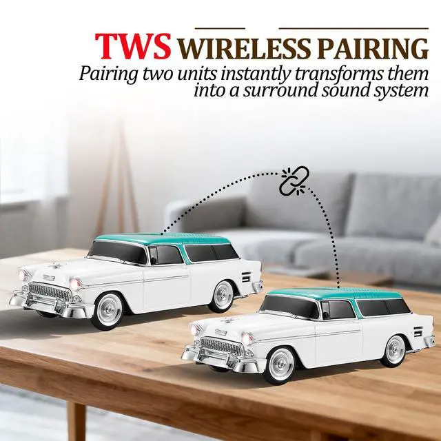 Alt view image 3 of 6 - Retro car-shaped Bluetooth speaker, high-definition sound quality, TWS pairing, multiple interface outputs, truck model Bluetooth speaker, suitable for desktop decoration, parties, beach (WHITE)