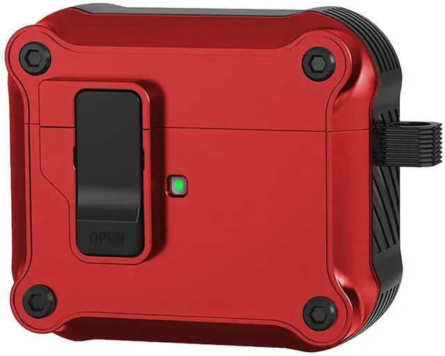 Main image of Secure-Click Bundle for Apple Airpods Pro 3 Case - Bold Red | Compatible with MagSafe, Magnetic Flip, Secure Latch, Lanyard Strap, Carabiner Clip, Cleaning Tool, For A3063, A3064, A3065