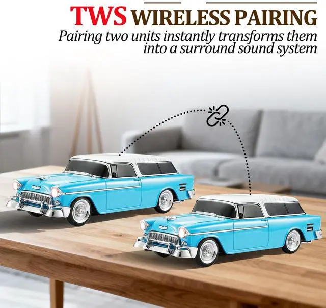 Alt view image 3 of 6 - Retro car-Shaped Bluetooth Speaker, high-Definition Sound Quality, TWS Pairing, Multiple Interface outputs, Truck Model Bluetooth Speaker, Suitable for Desktop Decoration, Parties, Beach (Blue)
