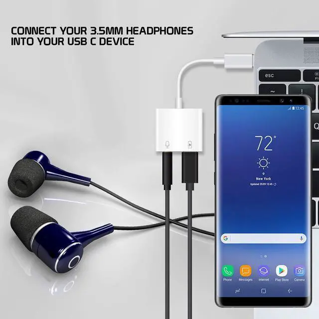 Alt view image 2 of 6 - Pro Headphone 3Amp Aux Adapter Compatible with Chevrolet 2020 Corvette C8 Plus USB-C 3.5mm Audio & Hi-Power Charging Port (Charge While You Listen)