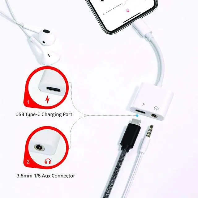 Alt view image 4 of 6 - Pro Headphone 3Amp Aux Adapter Compatible with Chevrolet 2020 Corvette C8 Plus USB-C 3.5mm Audio & Hi-Power Charging Port (Charge While You Listen)