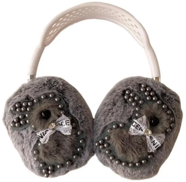 Main image of 3D Pearl Bunny Design Covers for AirPods Max,Ctue Plush Fuzzy Protective Cover with Bow Detail,Premium Cushioned Accessory for Travel & Commuting (Grey,for Airpods Max)