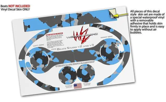 Alt view image 3 of 4 - Skin Decal Wrap Compatible with Beats Studio 2 and 3 Wired and Wirelesss WraptorCamo Old School Camouflage Camo Blue Medium Skin Only Headphones NOT Included