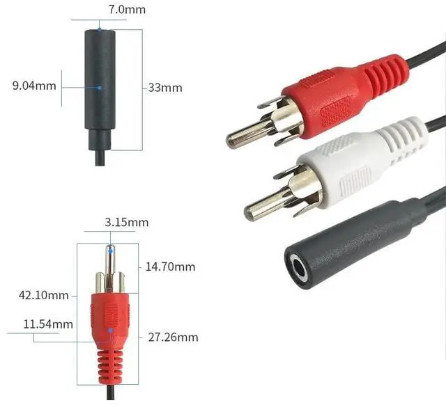 Alt view image 4 of 5 - 6 Inch 3.5mm Female to 2 RCA Male Stereo Audio Y Cable, Nickel Plated Adapter Compatible for TV,Smartphones, MP3, Tablets, Speakers,Home Theater, (10 Pack)
