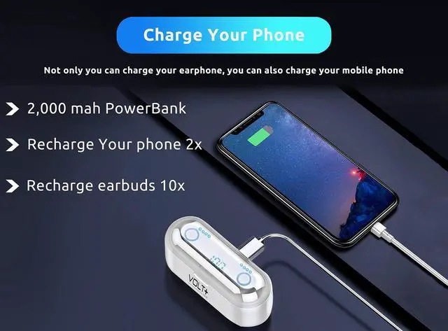 Alt view image 6 of 7 - Wireless V5.3 Bluetooth Earbuds Compatible with Xiaomi Poco X6 Pro and 2,000Mah PowerBank LED Display, Mic 8D Bass IPX7 Waterproof/Sweatproof