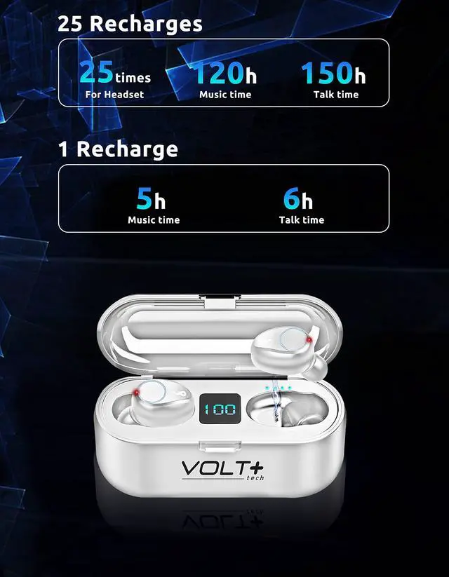 Alt view image 4 of 7 - Wireless V5.3 Bluetooth Earbuds Compatible with Xiaomi Poco X6 Pro and 2,000Mah PowerBank LED Display, Mic 8D Bass IPX7 Waterproof/Sweatproof