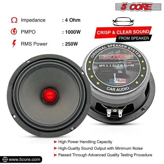 Alt view image 4 of 7 - Bundle Car Speakers 2X Midrange Loudspeaker 6.5" 360W & 2X Aluminum Super Bullet Tweeter 3.5" 180W w Built in Crossover 4Ohm Component Door Speakers for Car Truck