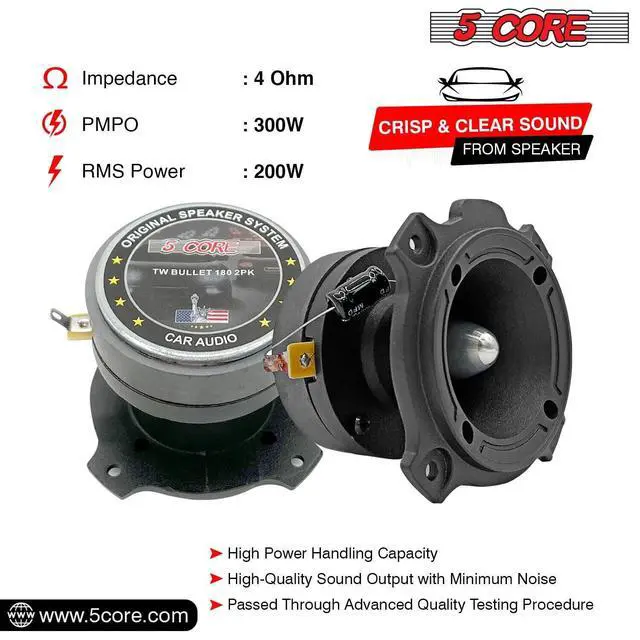 Alt view image 5 of 7 - Bundle Car Speakers 2X Midrange Loudspeaker 6.5" 360W & 2X Aluminum Super Bullet Tweeter 3.5" 180W w Built in Crossover 4Ohm Component Door Speakers for Car Truck