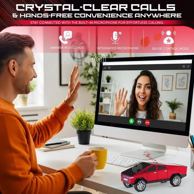 Alt view image 6 of 7 - Unique CYBERTRUCK ShapeFuturistic Pickup Truck Outlook, Glossy red Finish as Decor & Speaker. Bluetooth 5.0 Stereo SoundStable Pairing, Rich bass Stereo Audio for Daily Music
