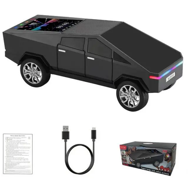 Main image of Future-Style Truck Replica Bluetooth Speaker with LED Display Screen, TWS Stereo, FM, USB/TF Playback, LED Headlights, Mic Gift for Car Enthusiasts Model Fans & Gadget Collectors (Black)