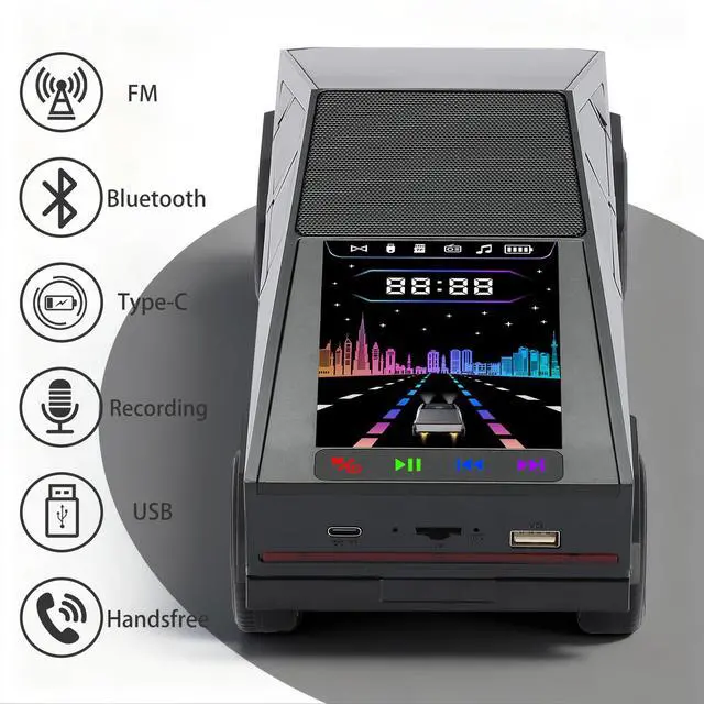 Alt view image 3 of 6 - Future-Style Truck Replica Bluetooth Speaker with LED Display Screen, TWS Stereo, FM, USB/TF Playback, LED Headlights, Mic Gift for Car Enthusiasts Model Fans & Gadget Collectors (Black)