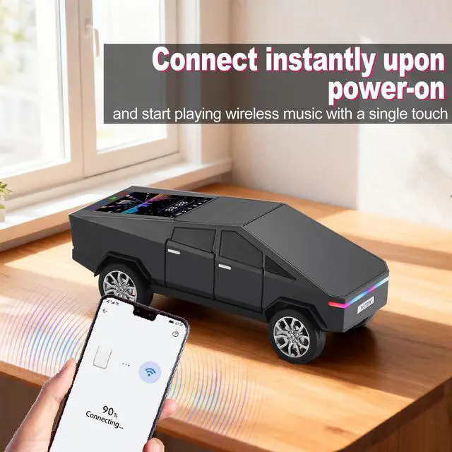 Alt view image 5 of 6 - Future-Style Truck Replica Bluetooth Speaker with LED Display Screen, TWS Stereo, FM, USB/TF Playback, LED Headlights, Mic Gift for Car Enthusiasts Model Fans & Gadget Collectors (Black)