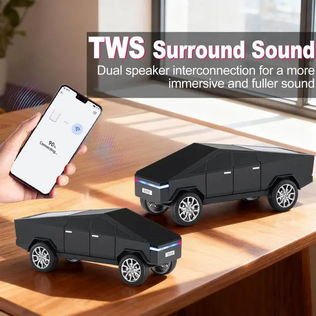 Alt view image 6 of 6 - Future-Style Truck Replica Bluetooth Speaker with LED Display Screen, TWS Stereo, FM, USB/TF Playback, LED Headlights, Mic Gift for Car Enthusiasts Model Fans & Gadget Collectors (Black)