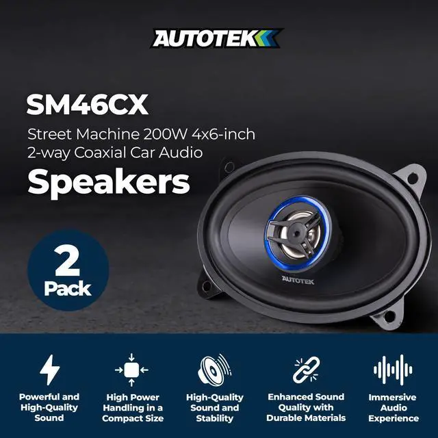 Alt view image 2 of 6 - Street Machine 200W 4x6 Inch 2 Way Car Audio Coaxial Speakers | with Neo Mylar Soft Dome Tweeters for Crystal Clear Sound, Pair