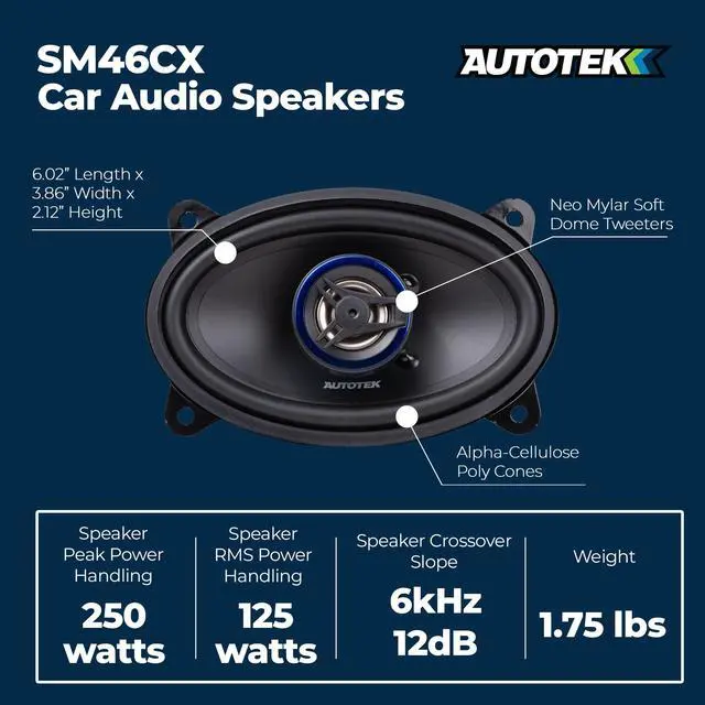 Alt view image 4 of 6 - Street Machine 200W 4x6 Inch 2 Way Car Audio Coaxial Speakers | with Neo Mylar Soft Dome Tweeters for Crystal Clear Sound, Pair