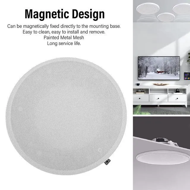 Alt view image 3 of 7 - 2 Set Magnetic Speaker Grille Cover Ceiling Speaker Grill Metal Mesh Round Speaker Grill Cover with Protective Case, Outer Diameter 206mm, for Supermarket, Speaker Grills