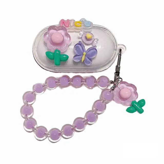 Main image of Case for Samsung Galaxy Buds+ Plus, Lovely Clear Nice Light Purple Flower Pattern Case with Pendant Accessories Case for Samsung Galaxy Buds+ Plus