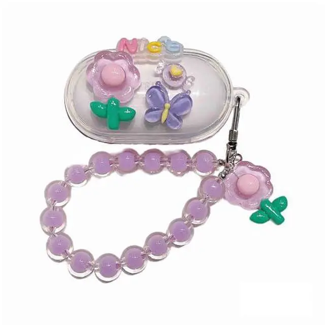 Alt view image 4 of 4 - Case for Samsung Galaxy Buds+ Plus, Lovely Clear Nice Light Purple Flower Pattern Case with Pendant Accessories Case for Samsung Galaxy Buds+ Plus