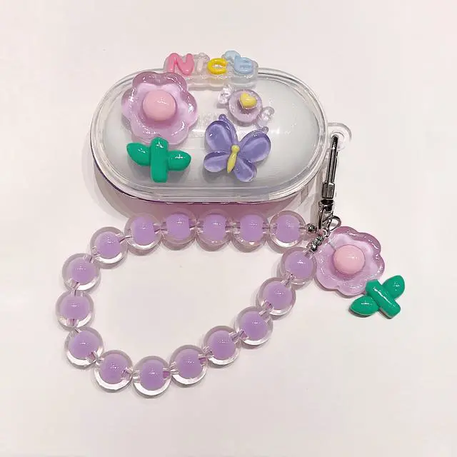 Alt view image 2 of 4 - Case for Samsung Galaxy Buds+ Plus, Lovely Clear Nice Light Purple Flower Pattern Case with Pendant Accessories Case for Samsung Galaxy Buds+ Plus