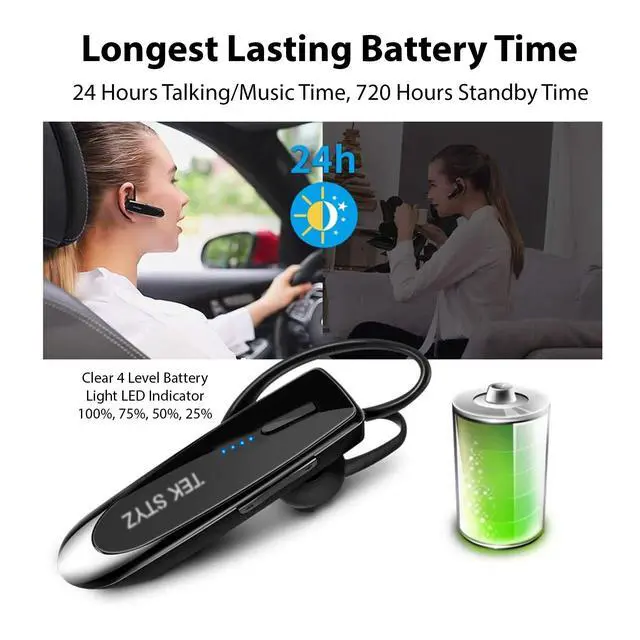 Alt view image 2 of 7 - Bluetooth 5.3 Headset Compatible with Samsung Galaxy S22+ 5G Wireless Earpiece, IPX5 Waterproof, Dual Microphones, Noise Reduction, 60 Days Standby + 22Hrs HD Talk Time!