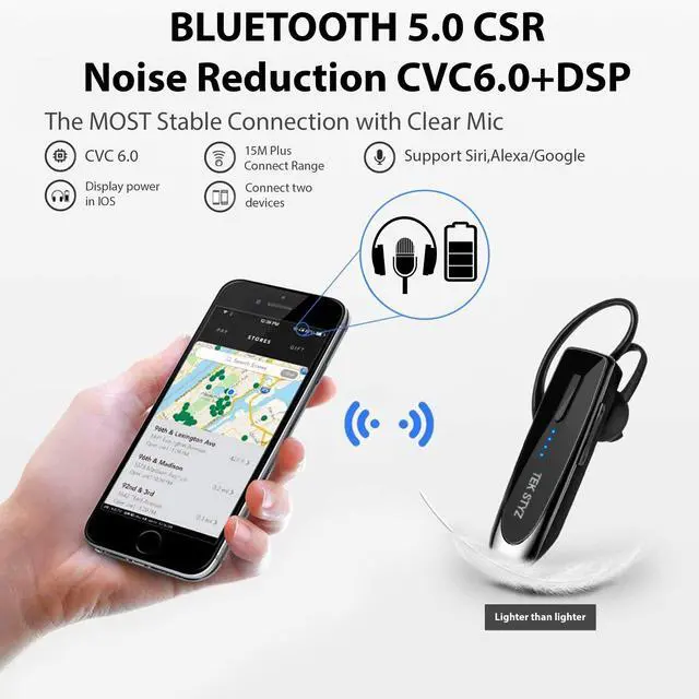 Alt view image 6 of 7 - Bluetooth 5.3 Headset Compatible with Samsung Galaxy S22+ 5G Wireless Earpiece, IPX5 Waterproof, Dual Microphones, Noise Reduction, 60 Days Standby + 22Hrs HD Talk Time!