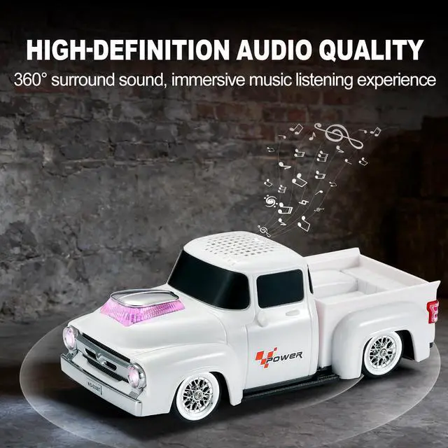 Alt view image 4 of 6 - Vintage Pickup Truck Bluetooth Speaker, Retro Truck Model with HD Sound, Built-in Mic, LED Party Lights, TWS Dual Pairing, Multi-Interface Output, Portable Outdoor Speaker for Parties & Beach (WHITE)