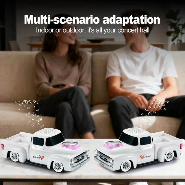 Alt view image 6 of 6 - Vintage Pickup Truck Bluetooth Speaker, Retro Truck Model with HD Sound, Built-in Mic, LED Party Lights, TWS Dual Pairing, Multi-Interface Output, Portable Outdoor Speaker for Parties & Beach (WHITE)