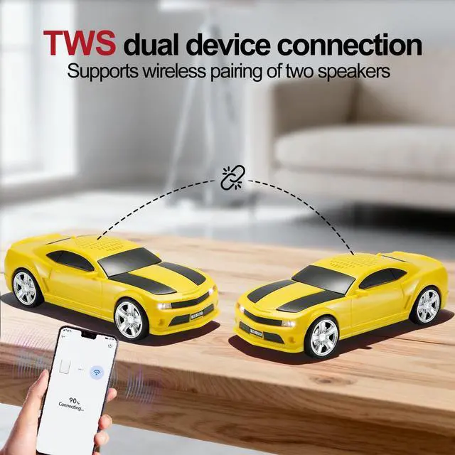 Alt view image 2 of 6 - Classic Sports Car Model Bluetooth Speaker, Portable Wireless Outdoor Speaker with HD Sound, TWS Pairing, Truck Bluetooth Speaker, Parties & Home Audio (Yellow)