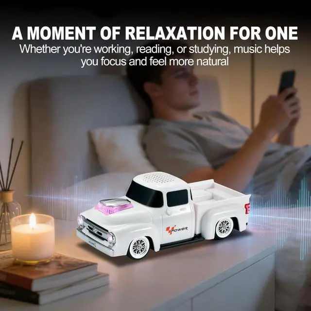 Alt view image 5 of 6 - Vintage Pickup Truck Bluetooth Speaker, Retro Truck Model with HD Sound, Built-in Mic, LED Party Lights, TWS Dual Pairing, Multi-Interface Output, Portable Outdoor Speaker for Parties & Beach (WHITE)