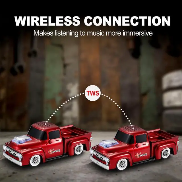 Alt view image 3 of 6 - Vintage Pickup Truck Bluetooth Speaker, Retro Truck Model with HD Sound, Built-in Mic, LED Party Lights, TWS Dual Pairing, Multi-Interface Output, Portable Outdoor Speaker for Parties & Beach (RED)