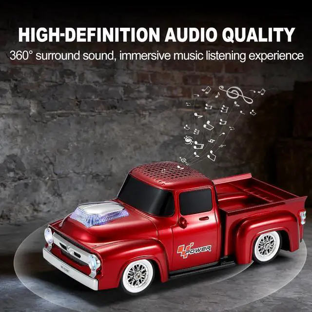 Alt view image 4 of 6 - Vintage Pickup Truck Bluetooth Speaker, Retro Truck Model with HD Sound, Built-in Mic, LED Party Lights, TWS Dual Pairing, Multi-Interface Output, Portable Outdoor Speaker for Parties & Beach (RED)